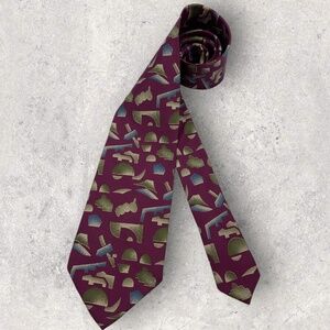 EMPORIO ARMANI Purple/Green/Blue Geometric Silk LUXURY Tie ITALY